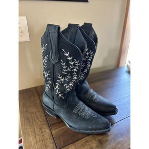 JB Dillon Cowboy Boots 6.5 Women's Black Leather white sequin rhinestone